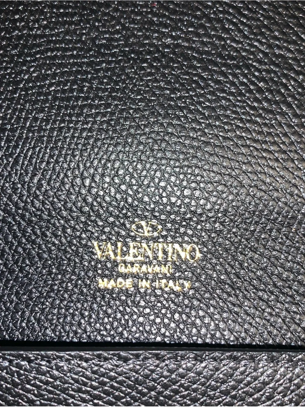 Valentino Black Textured Leather Clutch with Gold V Logo and Zip Pouch